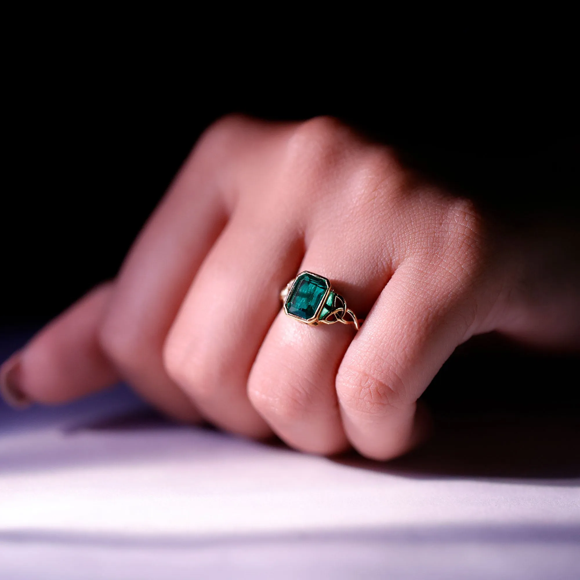 Created Green Sapphire Solitaire Celtic Engagement Ring