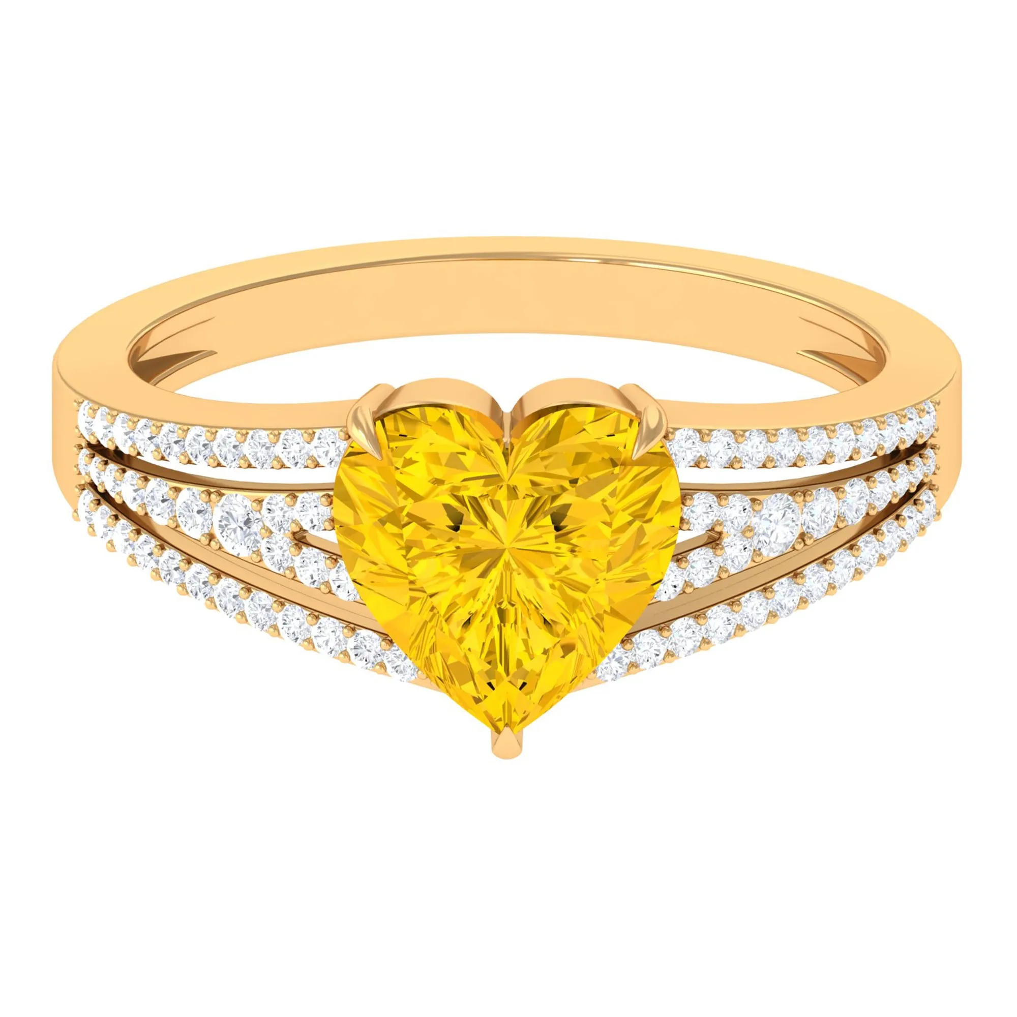 Created Yellow Sapphire Heart Engagement Ring with Diamond