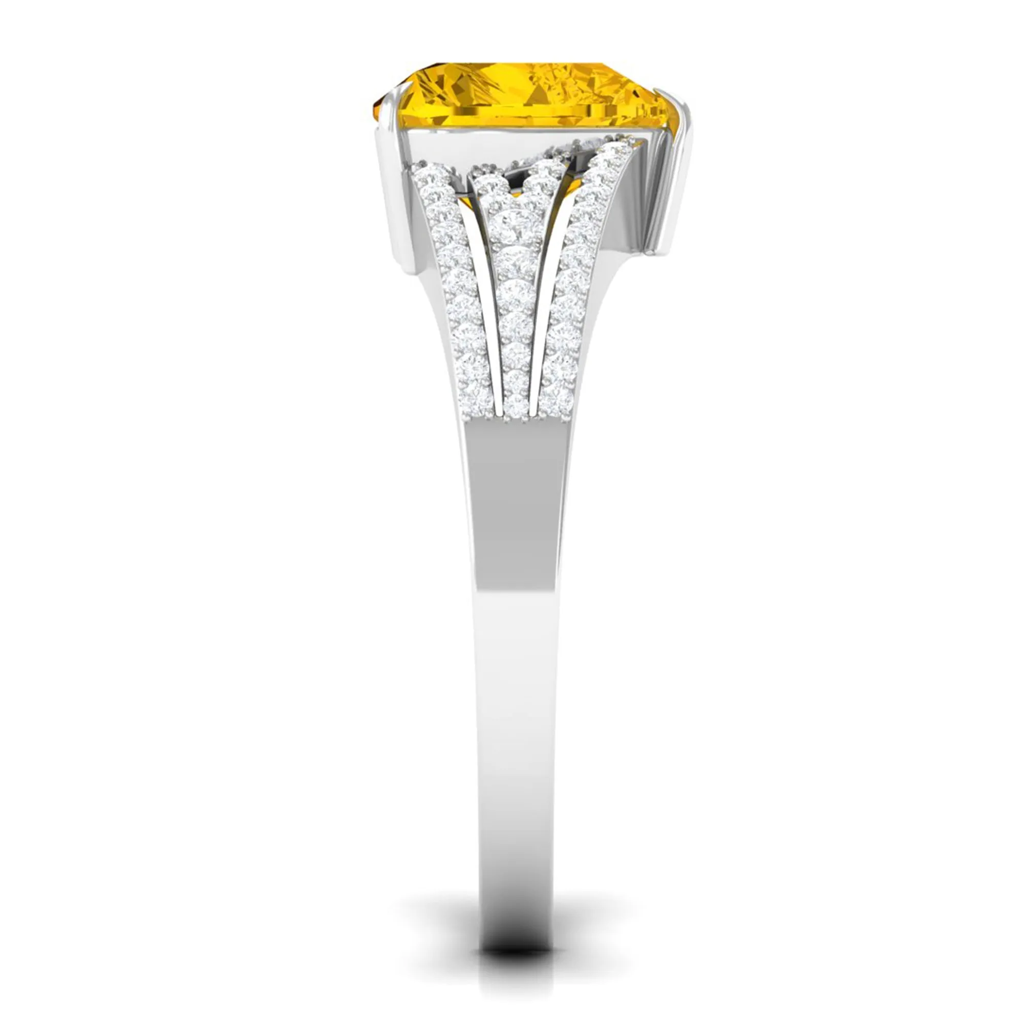 Created Yellow Sapphire Heart Engagement Ring with Diamond