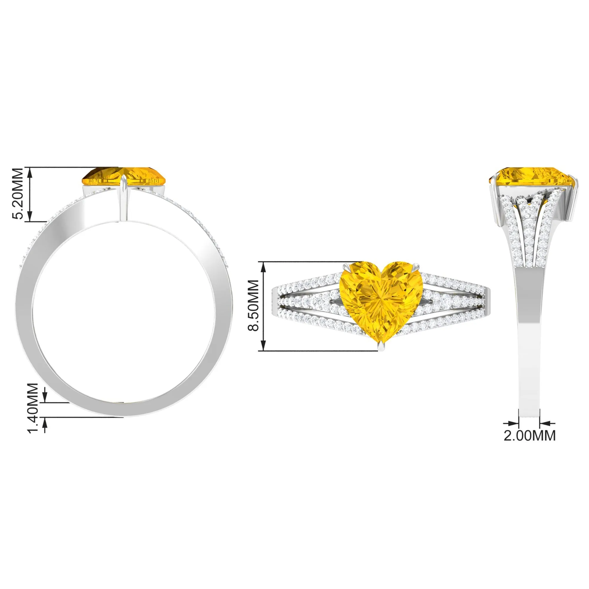 Created Yellow Sapphire Heart Engagement Ring with Diamond
