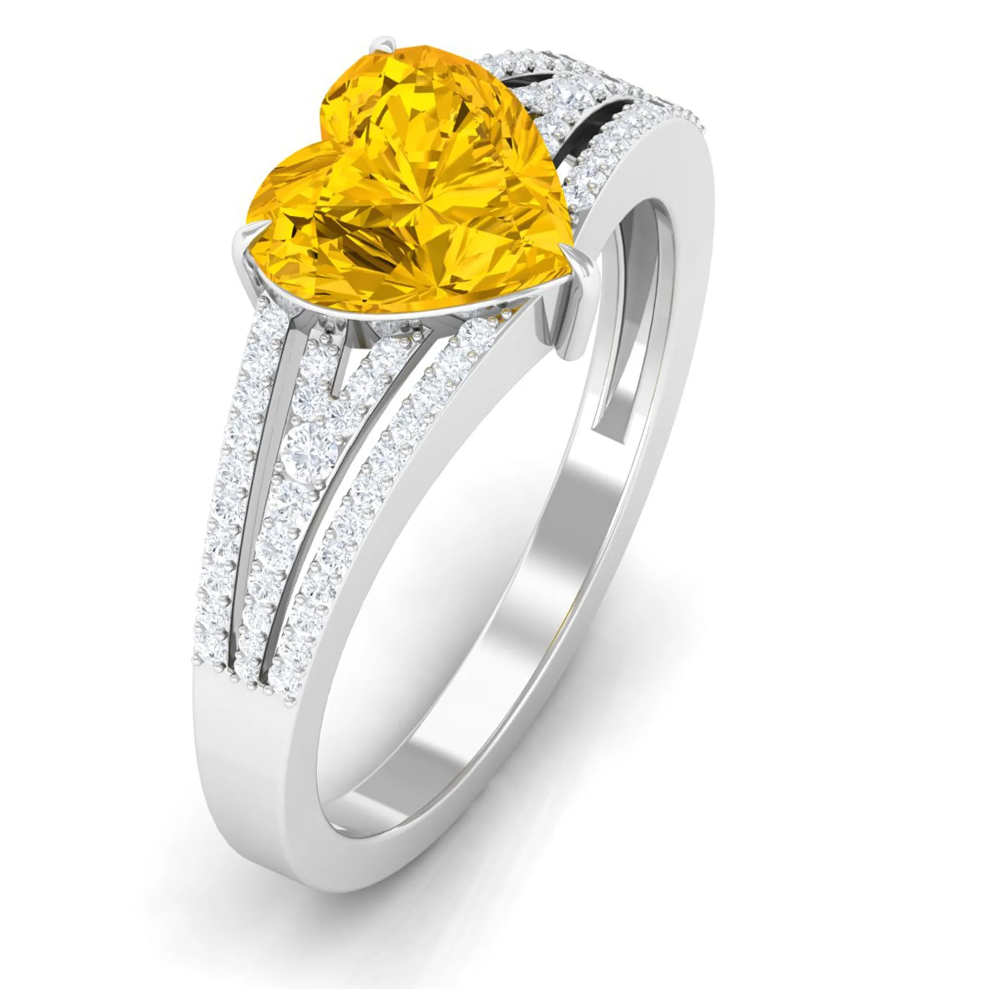 Created Yellow Sapphire Heart Engagement Ring with Diamond