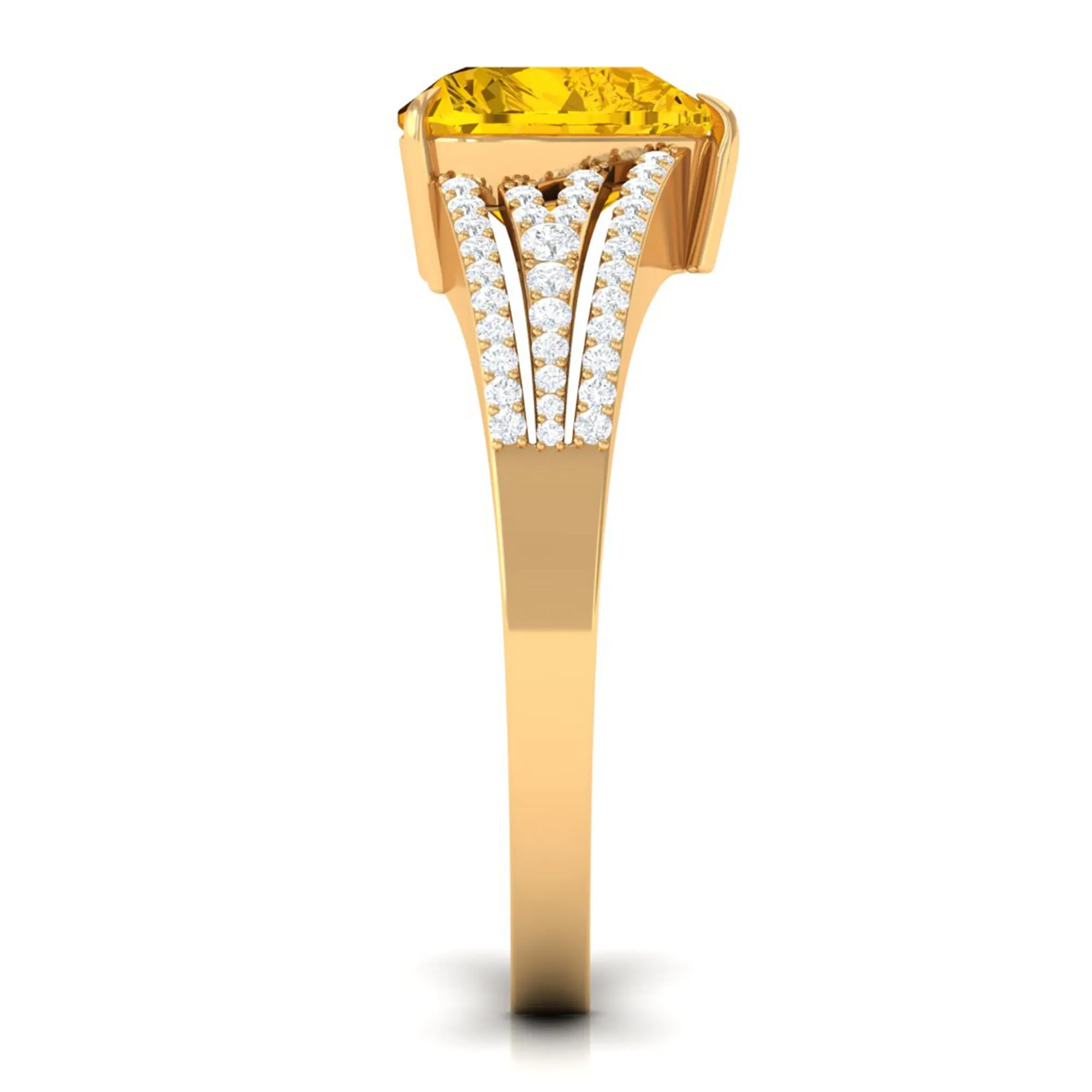 Created Yellow Sapphire Heart Engagement Ring with Diamond