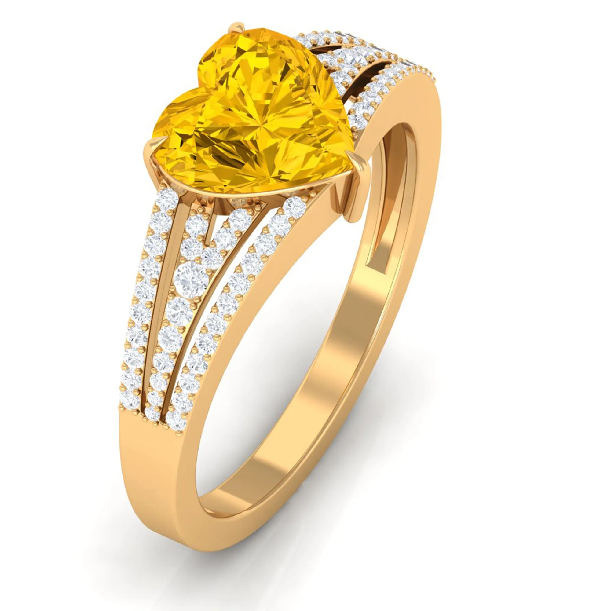 Created Yellow Sapphire Heart Engagement Ring with Diamond