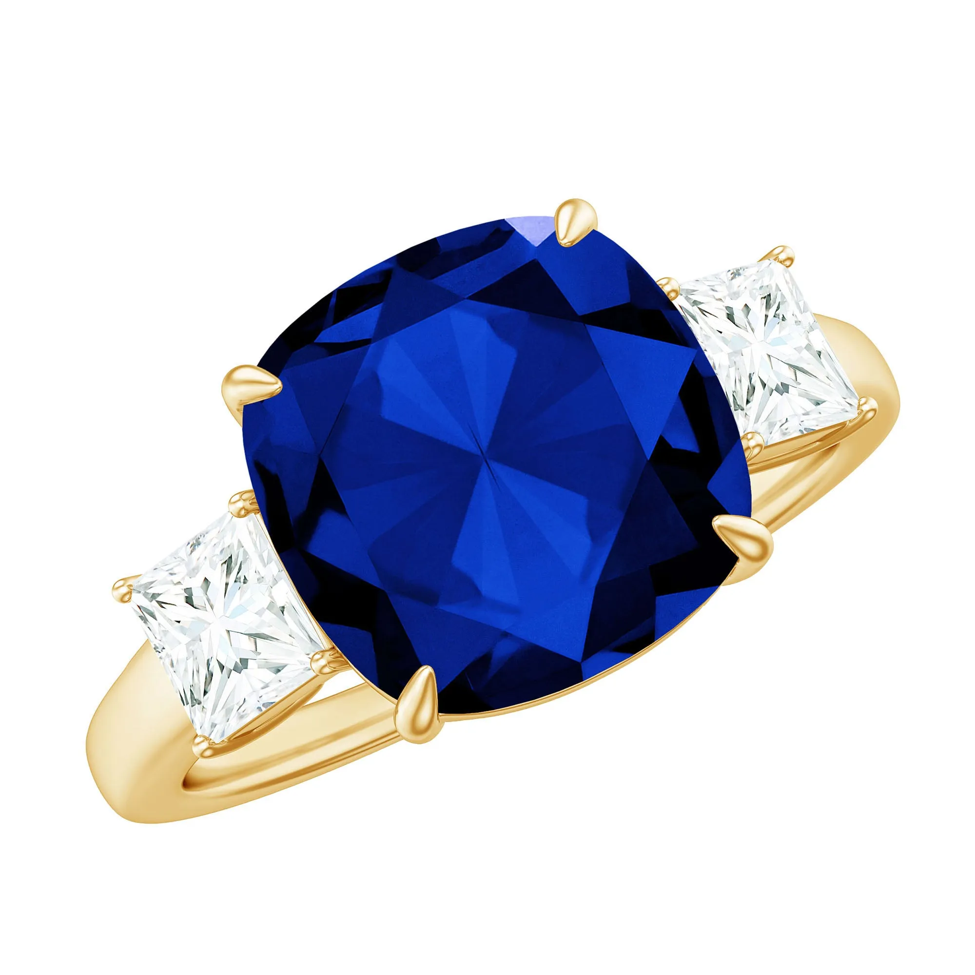 Cushion Cut Created Blue Sapphire Solitaire Ring