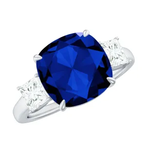 Cushion Cut Created Blue Sapphire Solitaire Ring