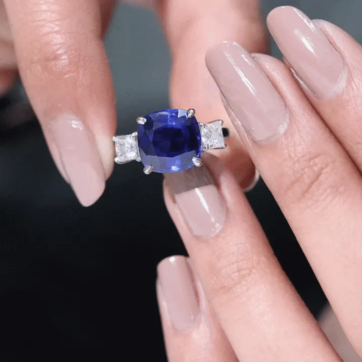 Cushion Cut Created Blue Sapphire Solitaire Ring