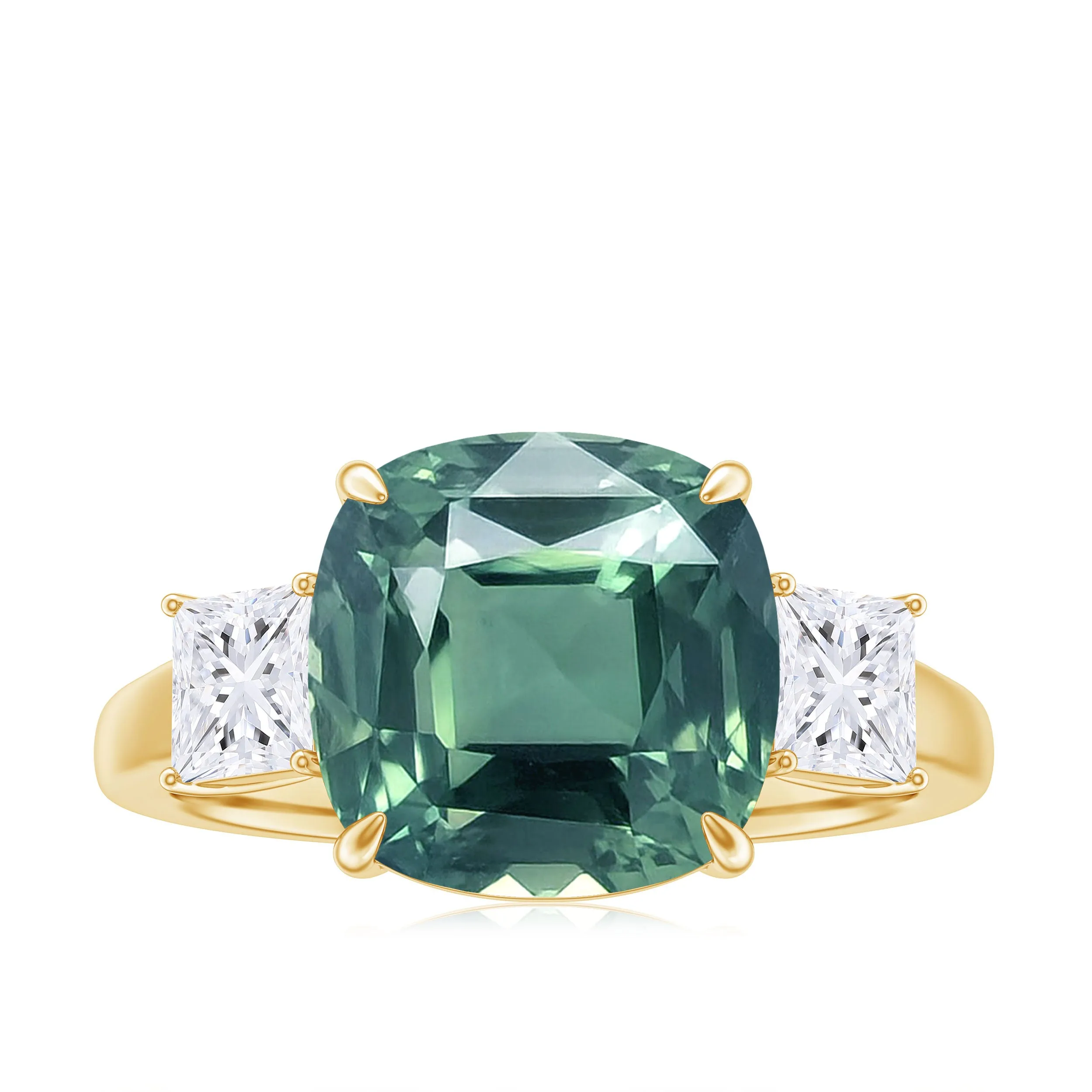 Cushion Cut Created Green Sapphire and Moissanite Engagement Ring