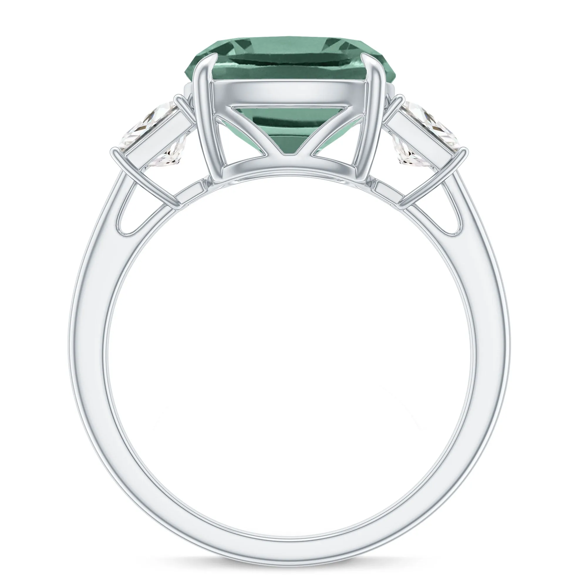 Cushion Cut Created Green Sapphire and Moissanite Engagement Ring
