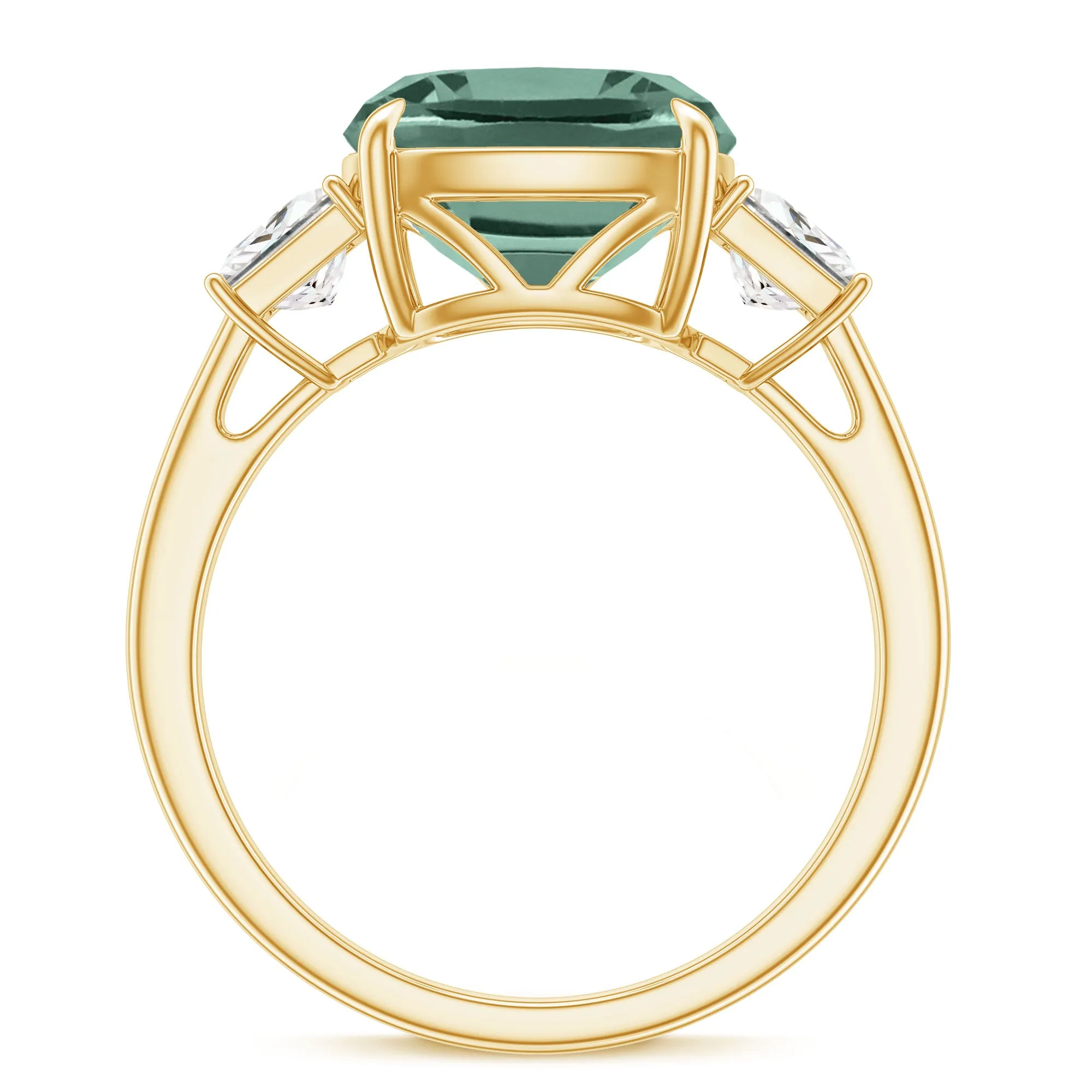 Cushion Cut Created Green Sapphire and Moissanite Engagement Ring