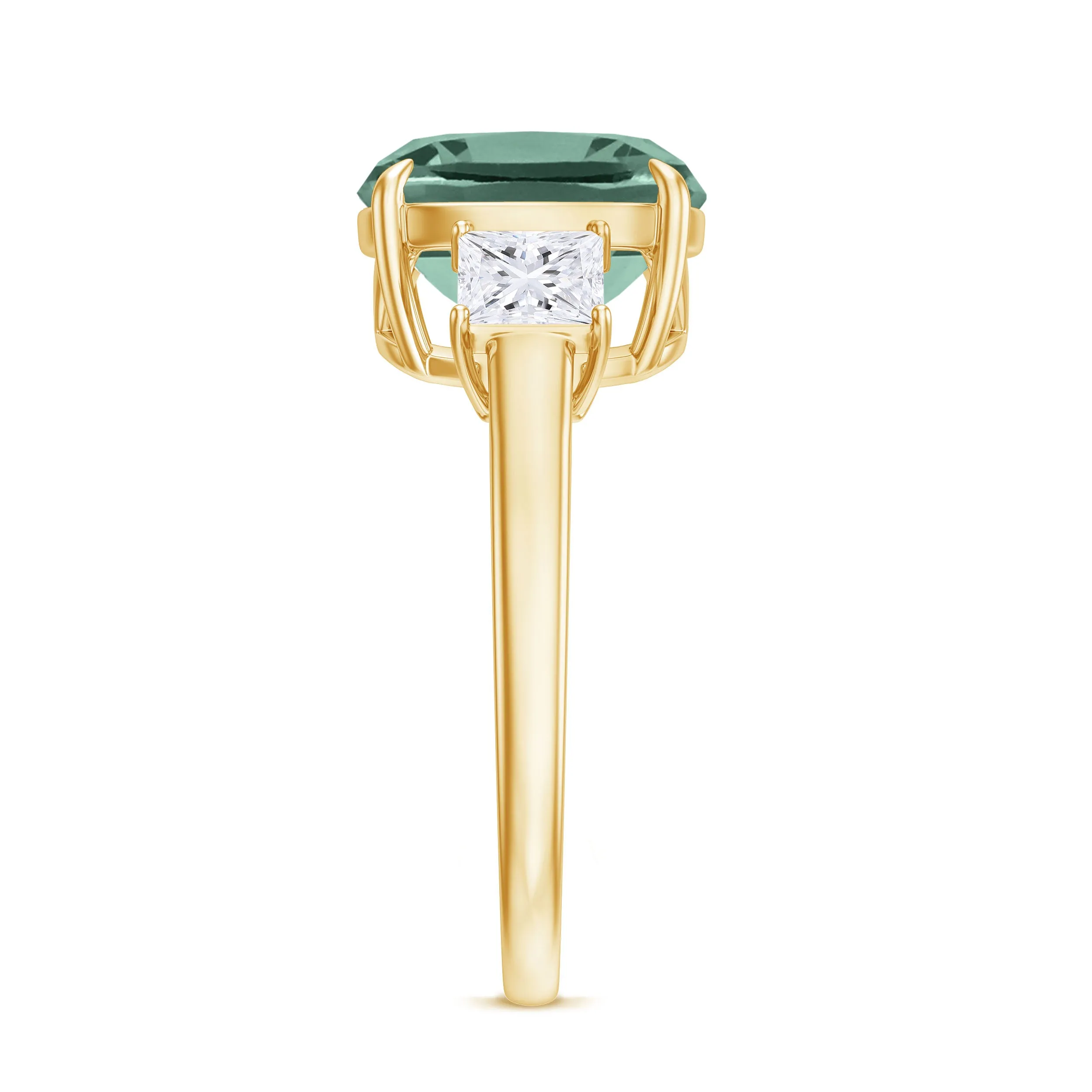 Cushion Cut Created Green Sapphire and Moissanite Engagement Ring