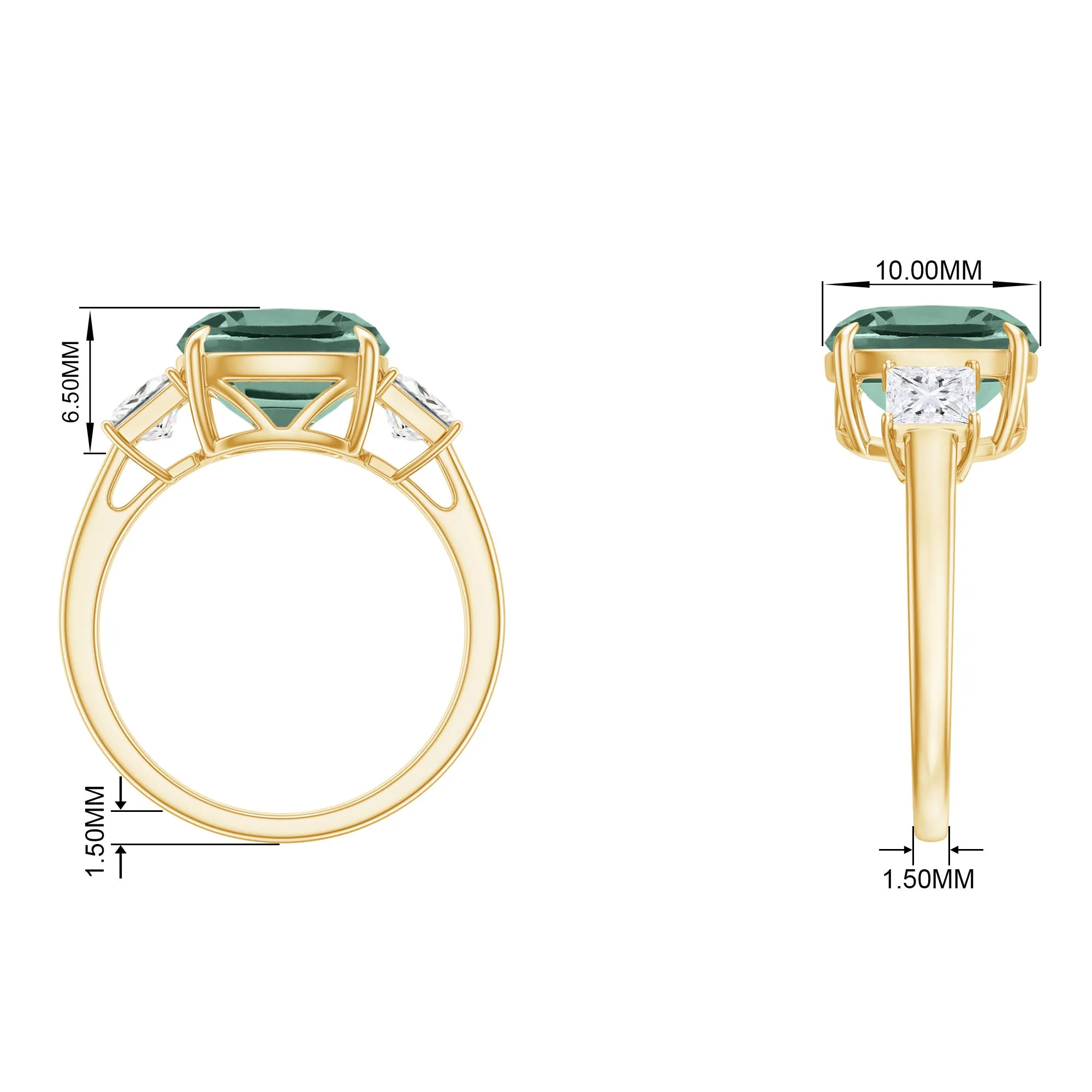 Cushion Cut Created Green Sapphire and Moissanite Engagement Ring