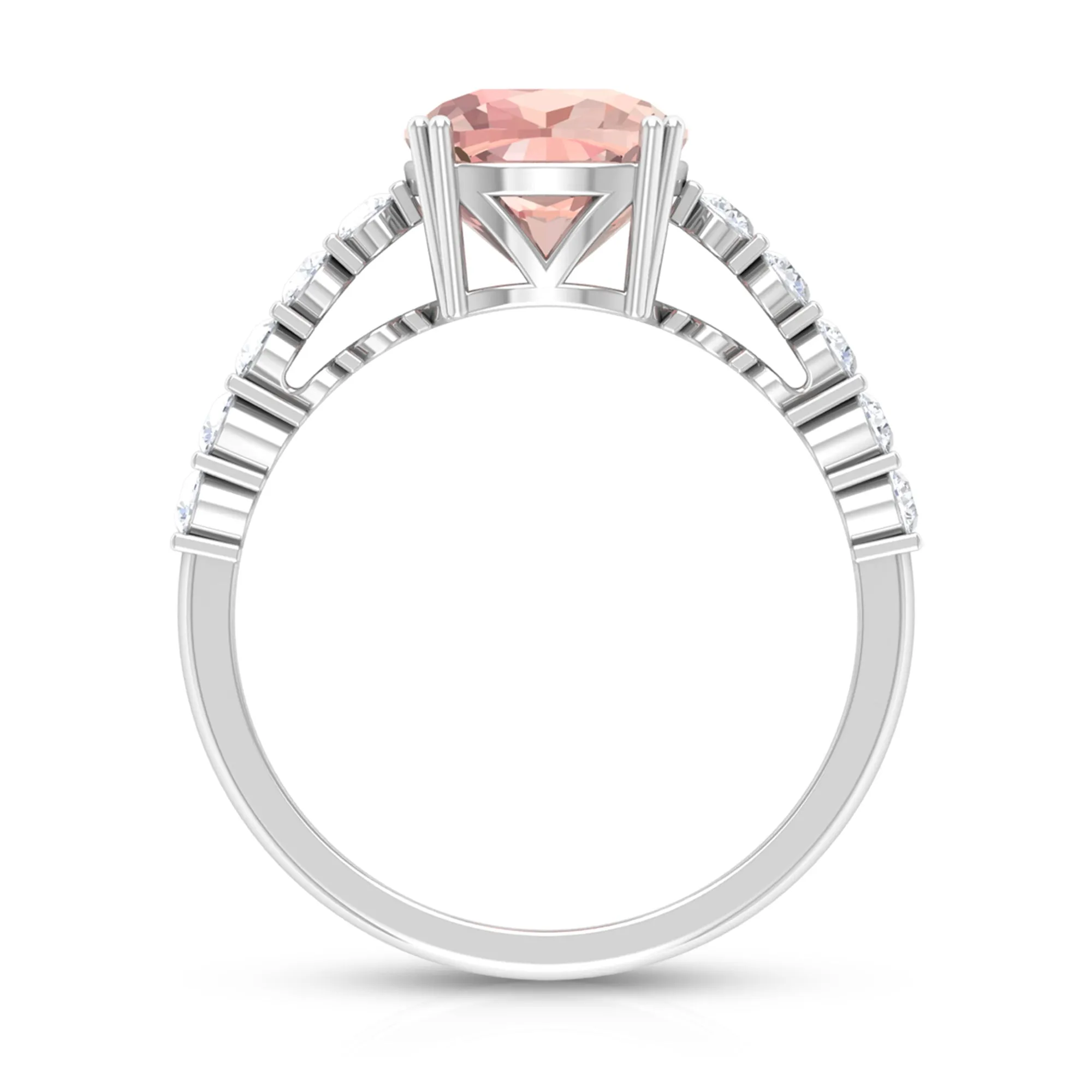 Cushion Morganite Solitaire Engagement Ring with Diamond
