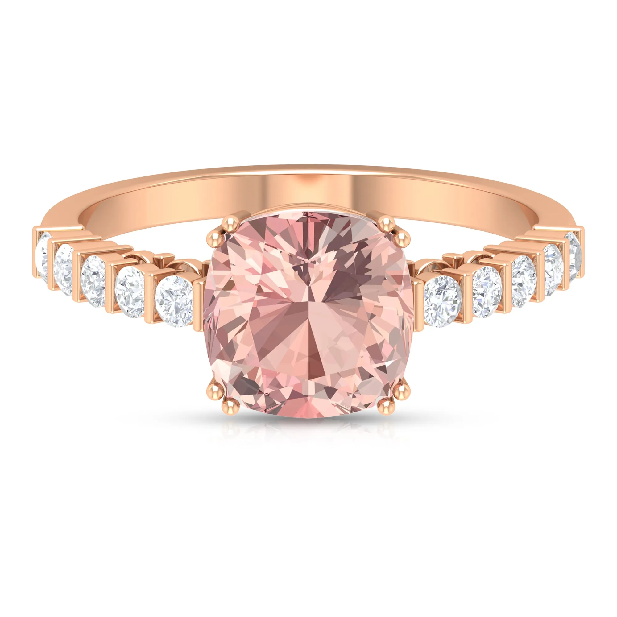 Cushion Morganite Solitaire Engagement Ring with Diamond