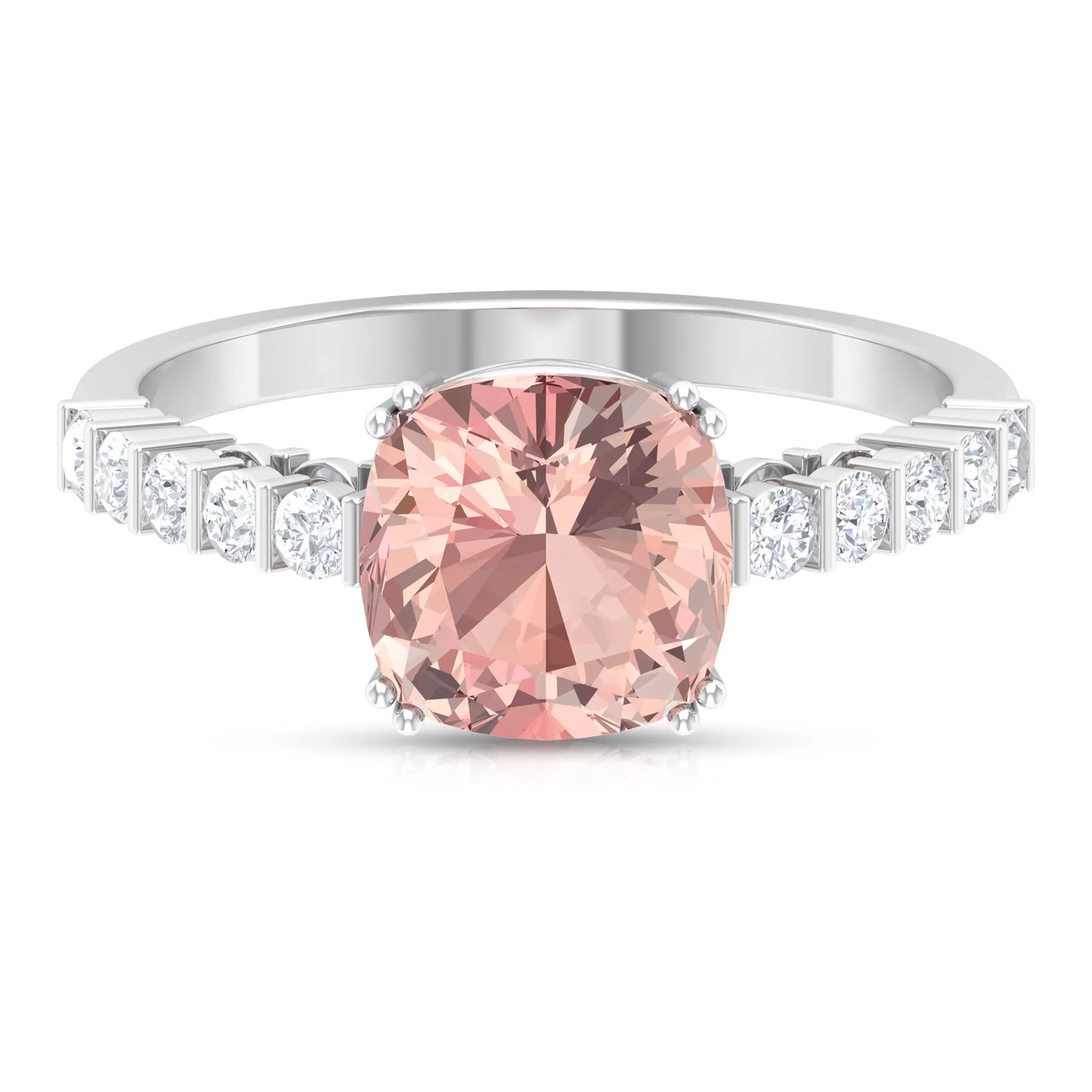 Cushion Morganite Solitaire Engagement Ring with Diamond