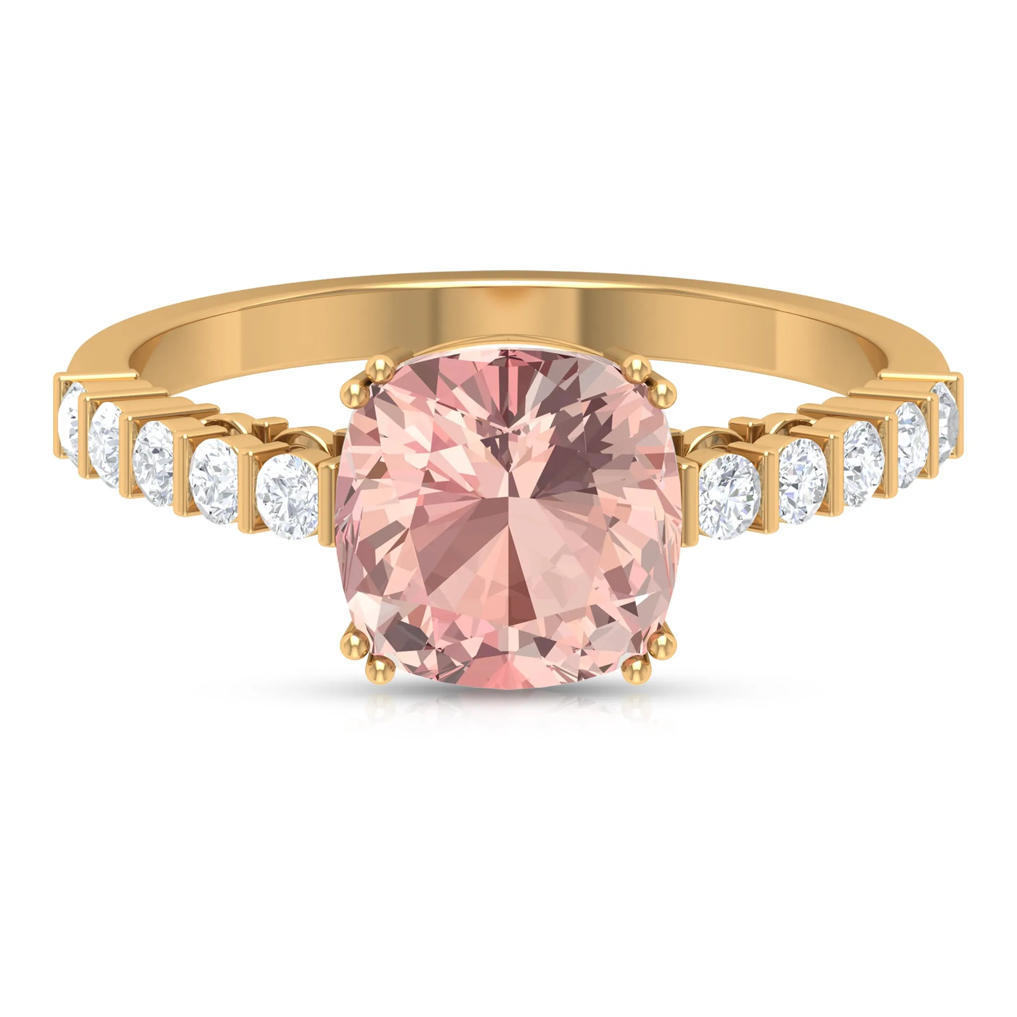 Cushion Morganite Solitaire Engagement Ring with Diamond