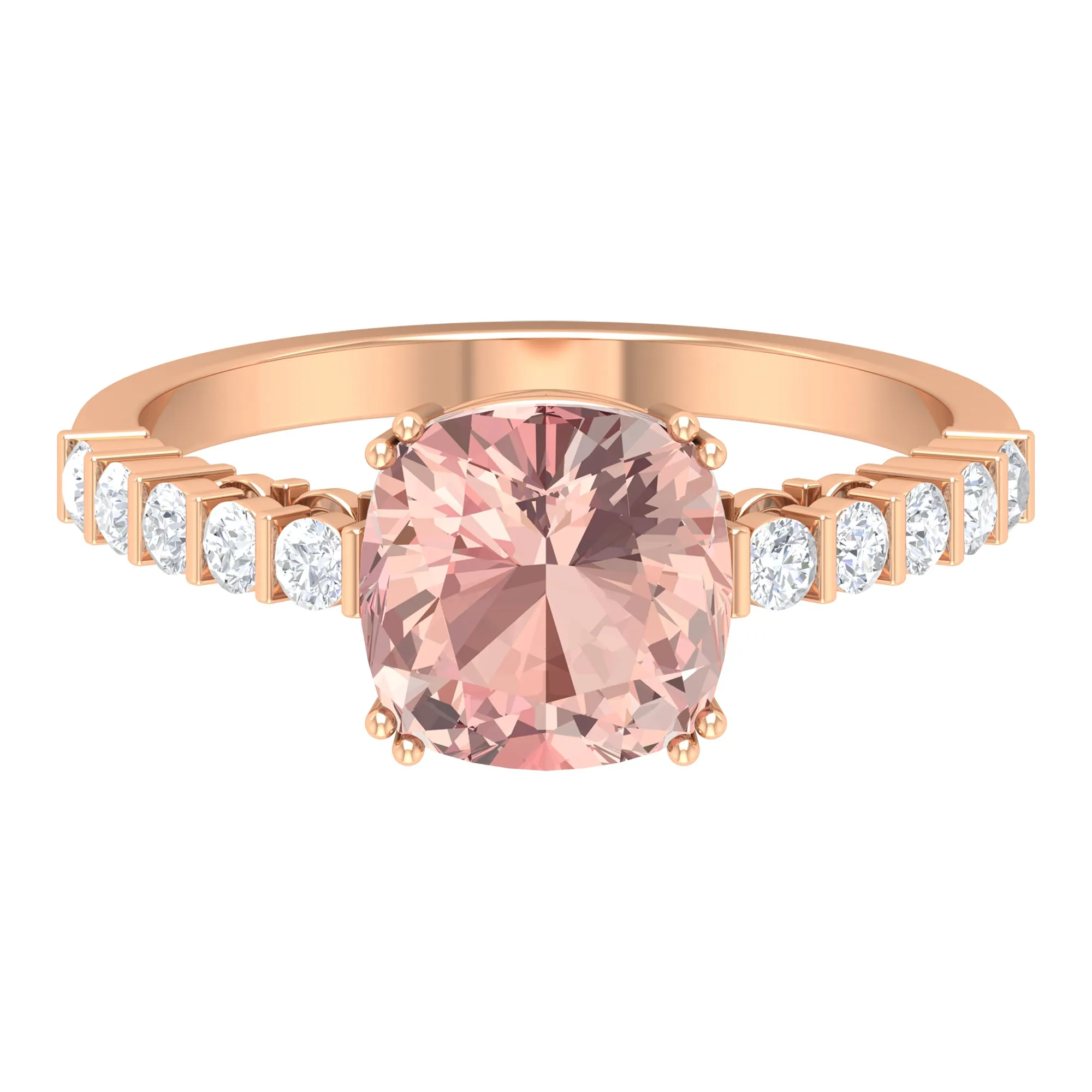 Cushion Morganite Solitaire Engagement Ring with Diamond
