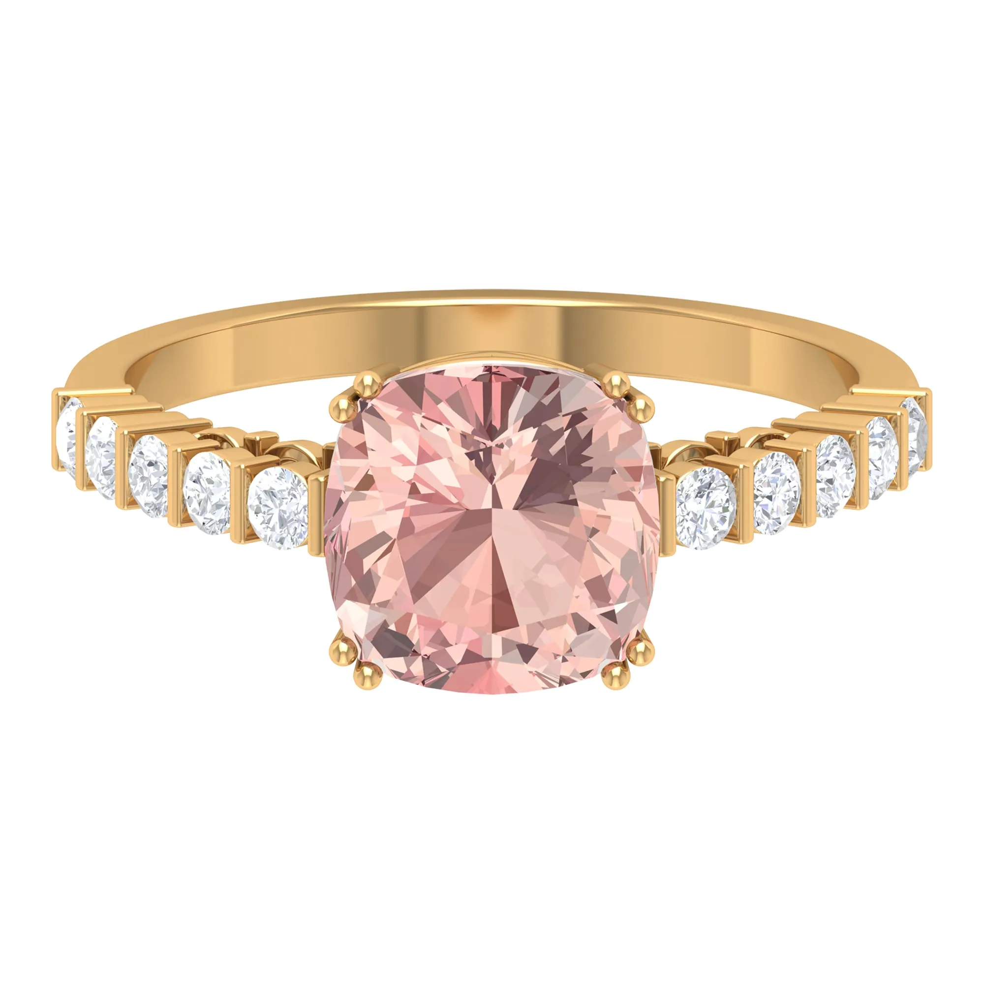 Cushion Morganite Solitaire Engagement Ring with Diamond