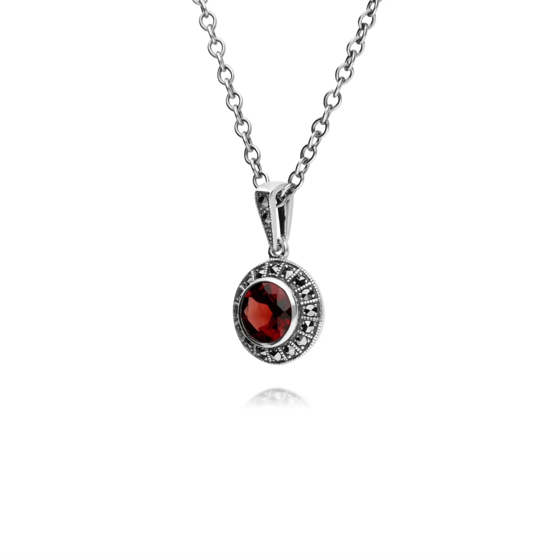 Damen Sterling Silber Runde Granat und Markasit Cluster 45cm Halskette