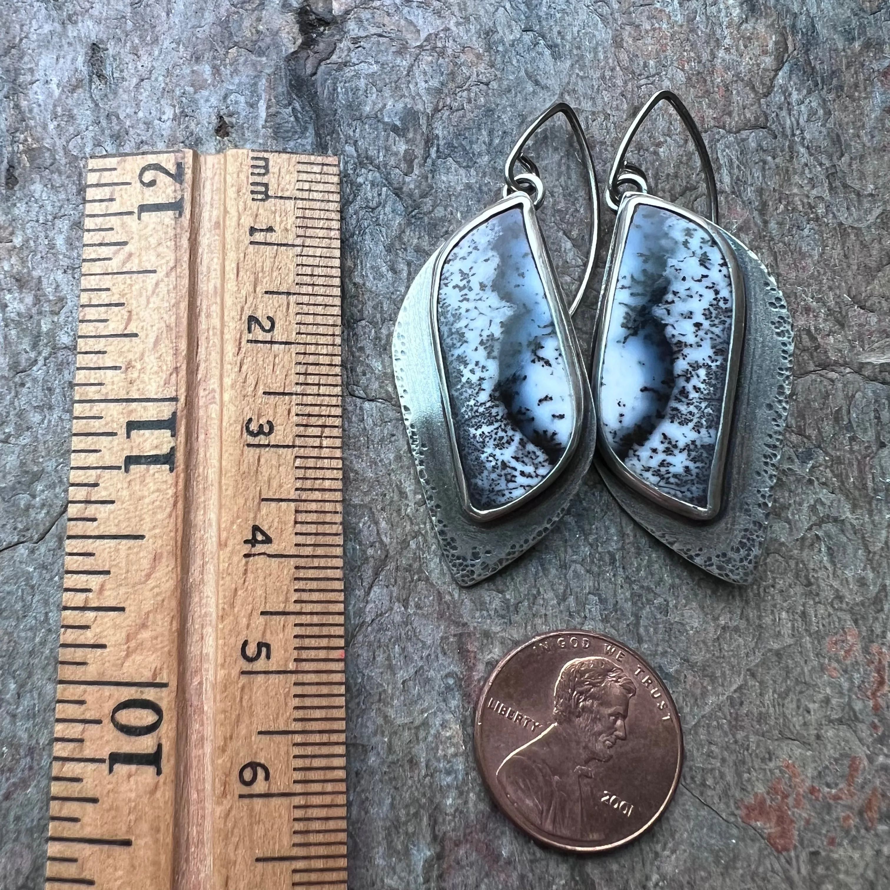Dendritic Opal Sterling Silver Earrings - Handmade One-of-a-kind Earrings