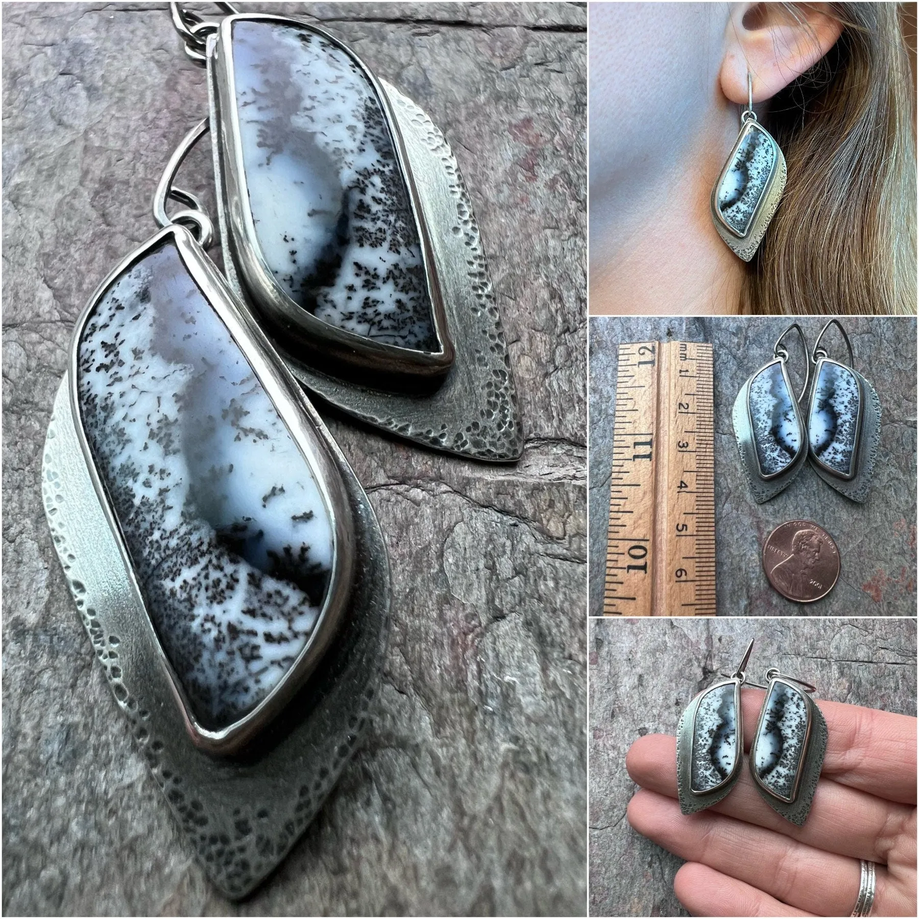 Dendritic Opal Sterling Silver Earrings - Handmade One-of-a-kind Earrings