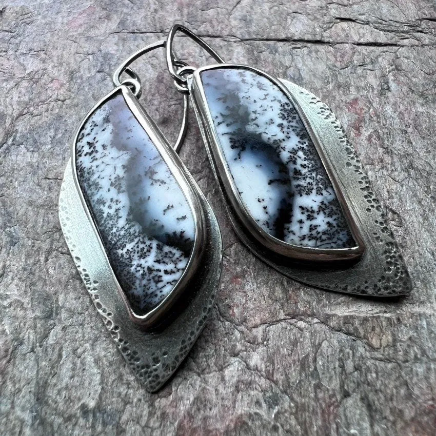 Dendritic Opal Sterling Silver Earrings - Handmade One-of-a-kind Earrings