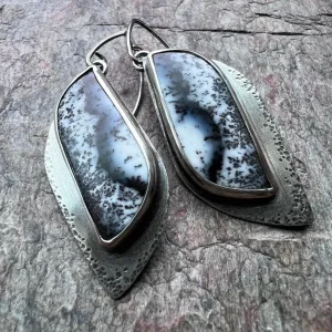 Dendritic Opal Sterling Silver Earrings - Handmade One-of-a-kind Earrings