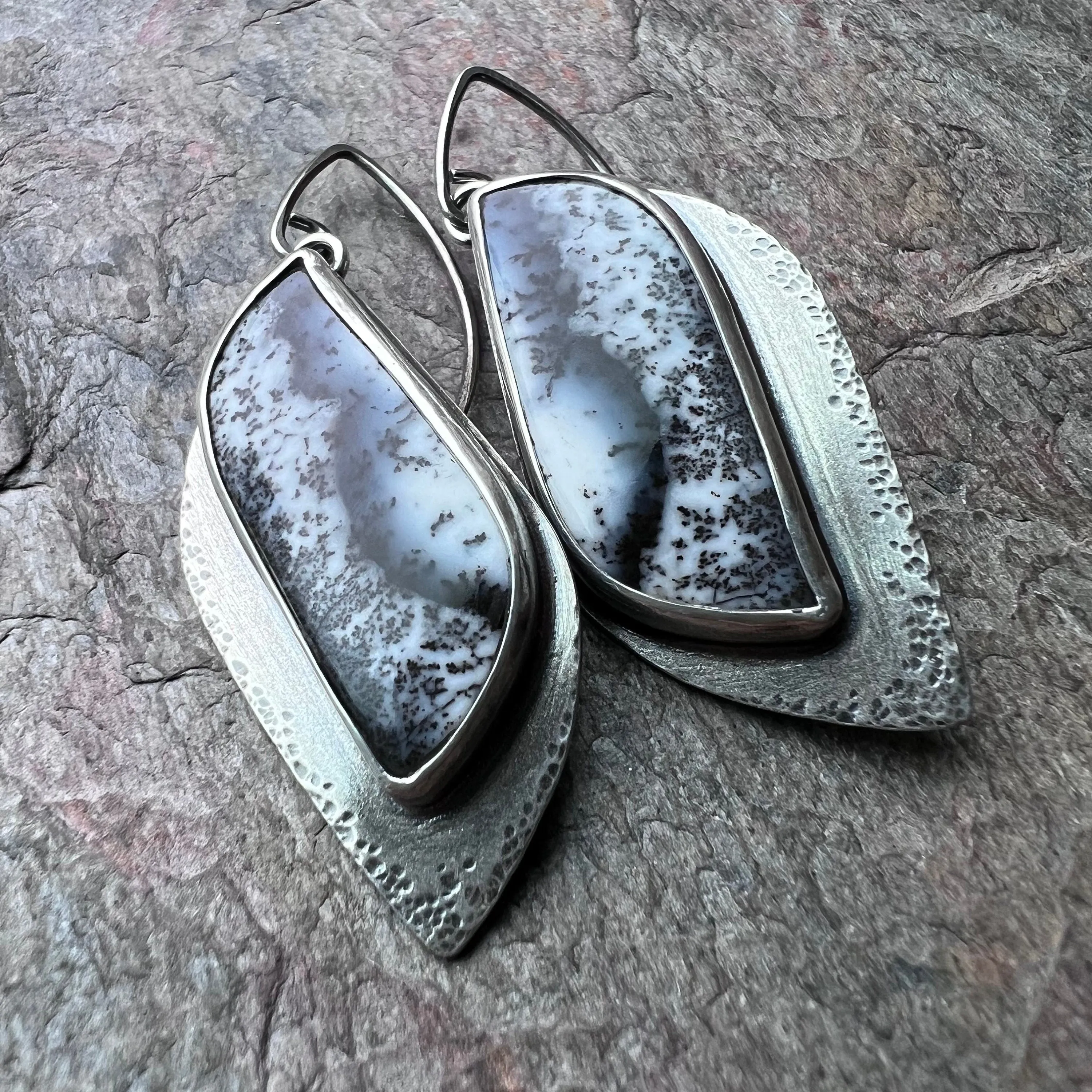 Dendritic Opal Sterling Silver Earrings - Handmade One-of-a-kind Earrings