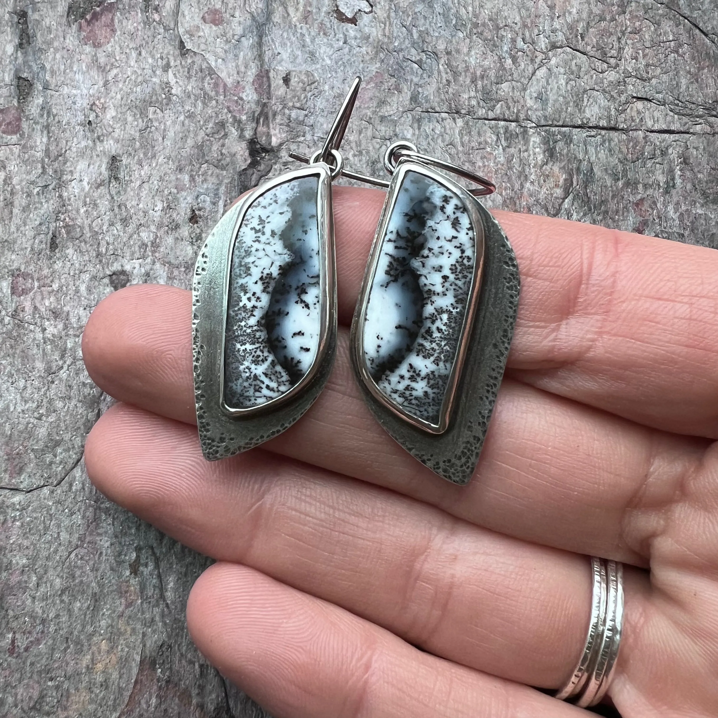 Dendritic Opal Sterling Silver Earrings - Handmade One-of-a-kind Earrings