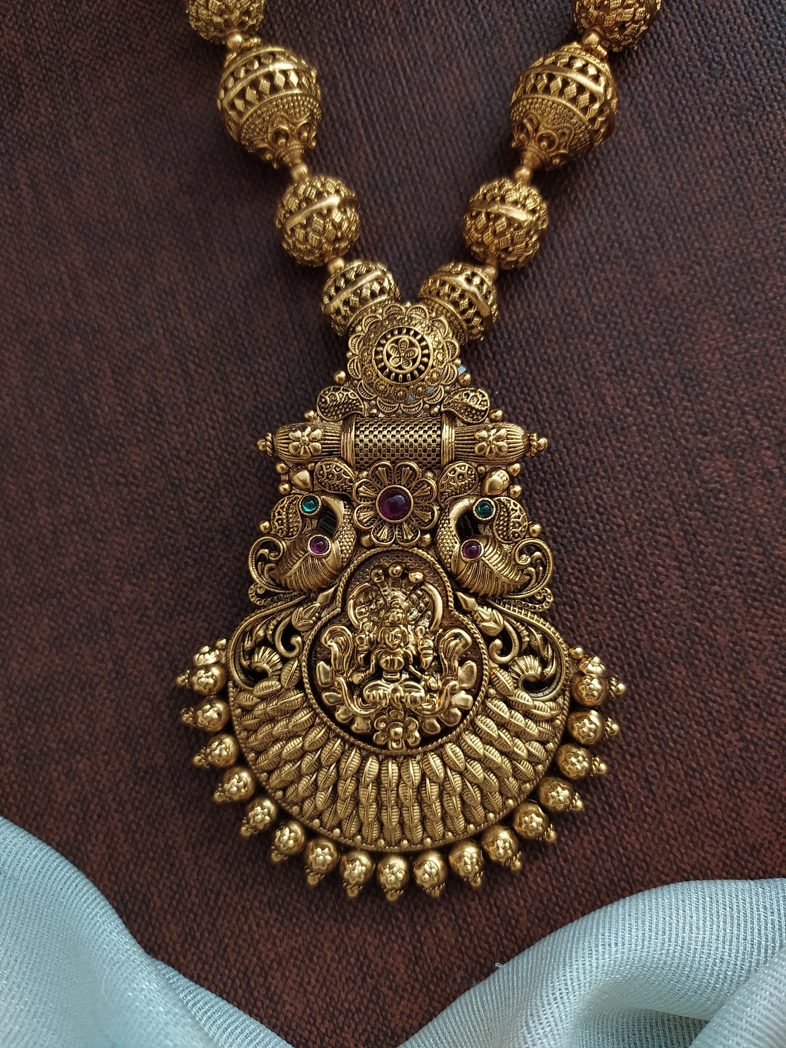 Dual Peacock Design Nagas Work Divine Mala Set