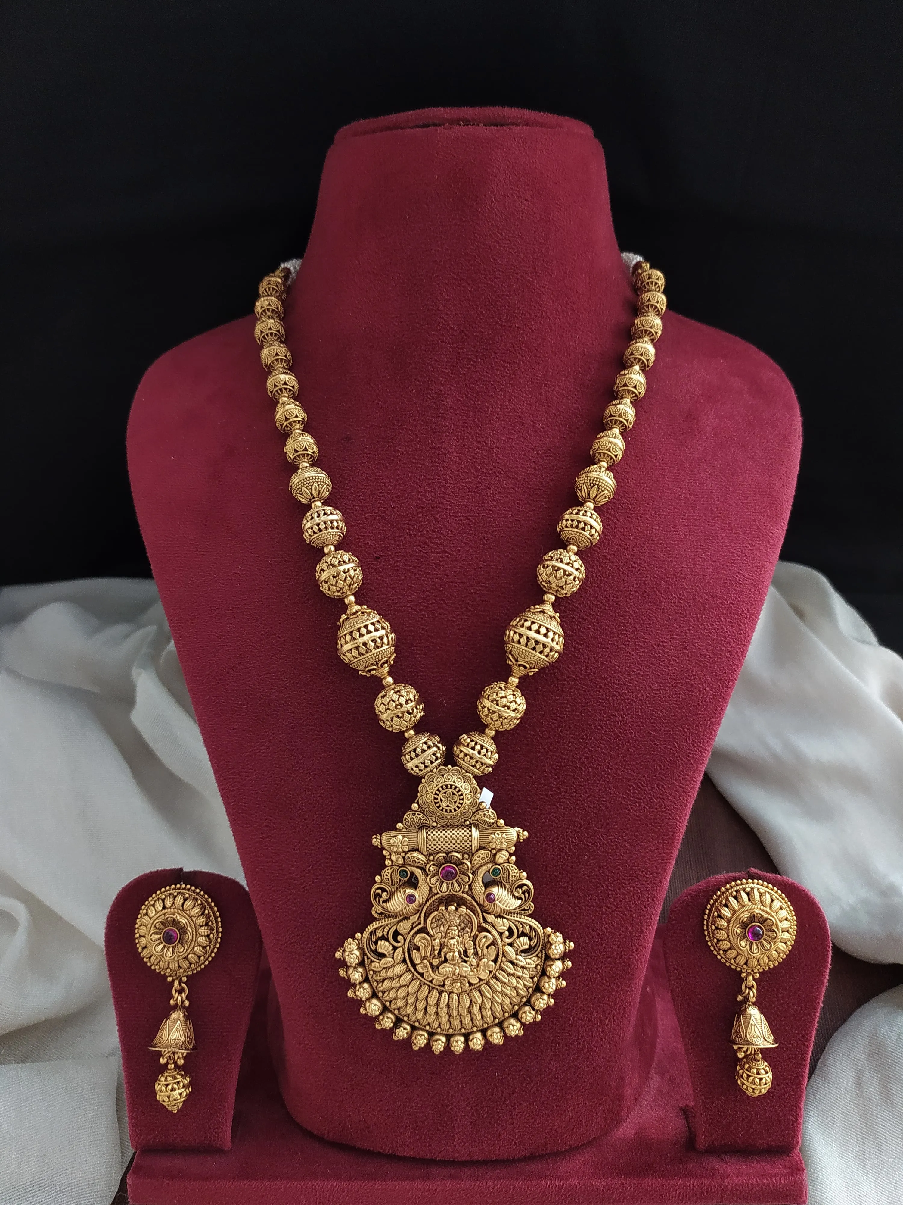 Dual Peacock Design Nagas Work Divine Mala Set