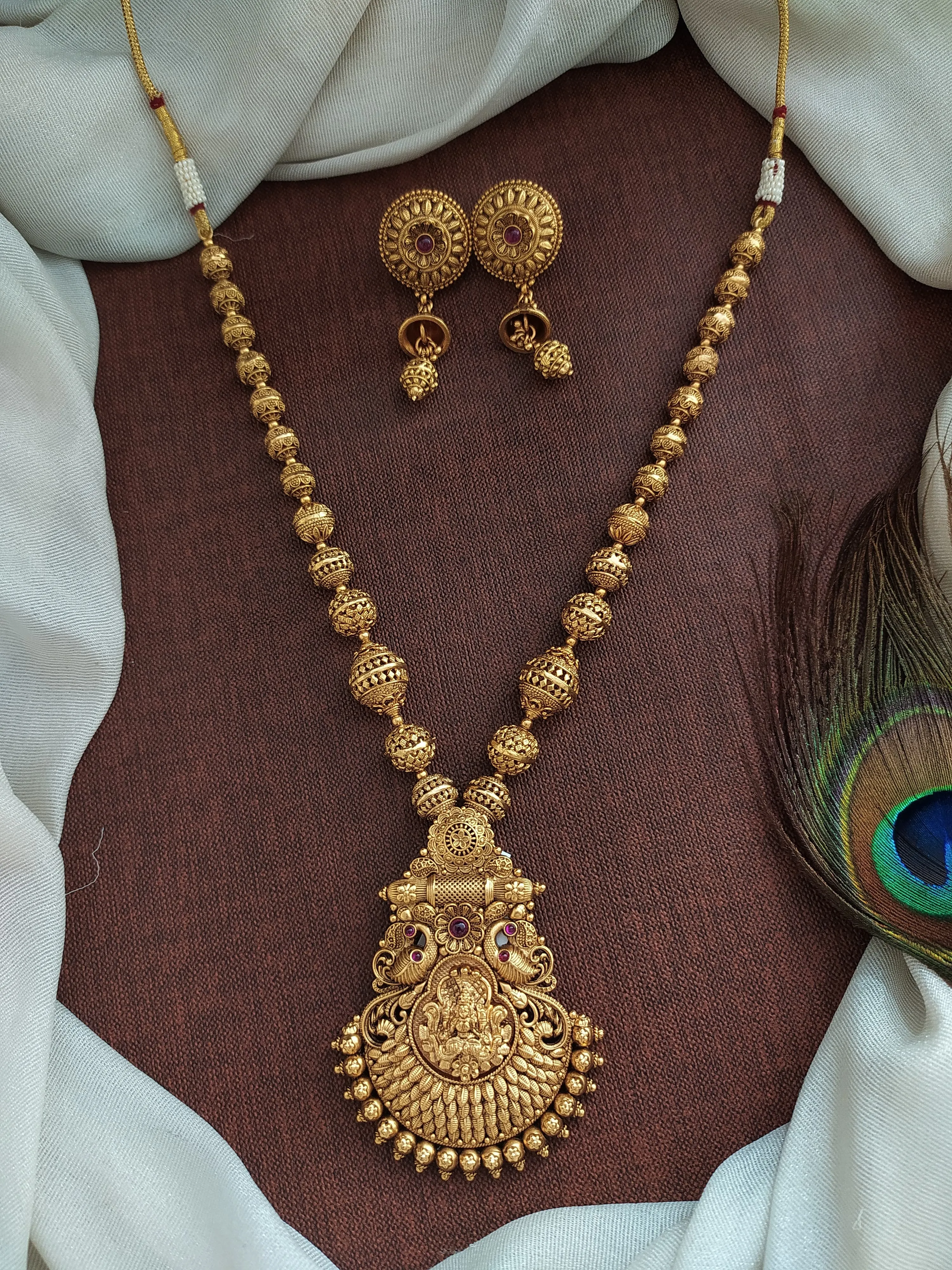Dual Peacock Design Nagas Work Divine Mala Set