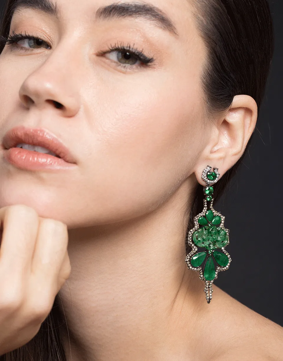 Emerald and Green Jade Earrings