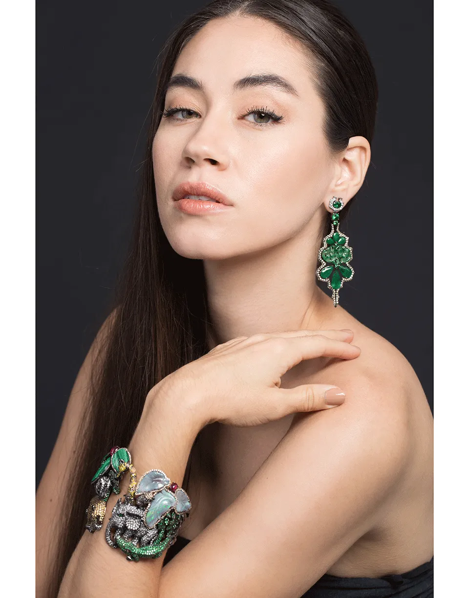 Emerald and Green Jade Earrings