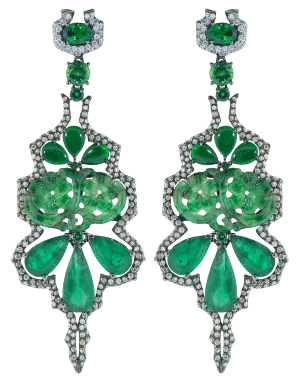 Emerald and Green Jade Earrings