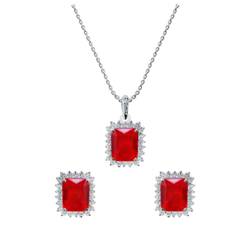 Emerald Cut Ruby Jewellery Set