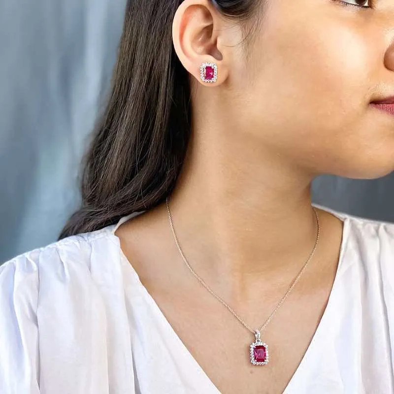 Emerald Cut Ruby Jewellery Set