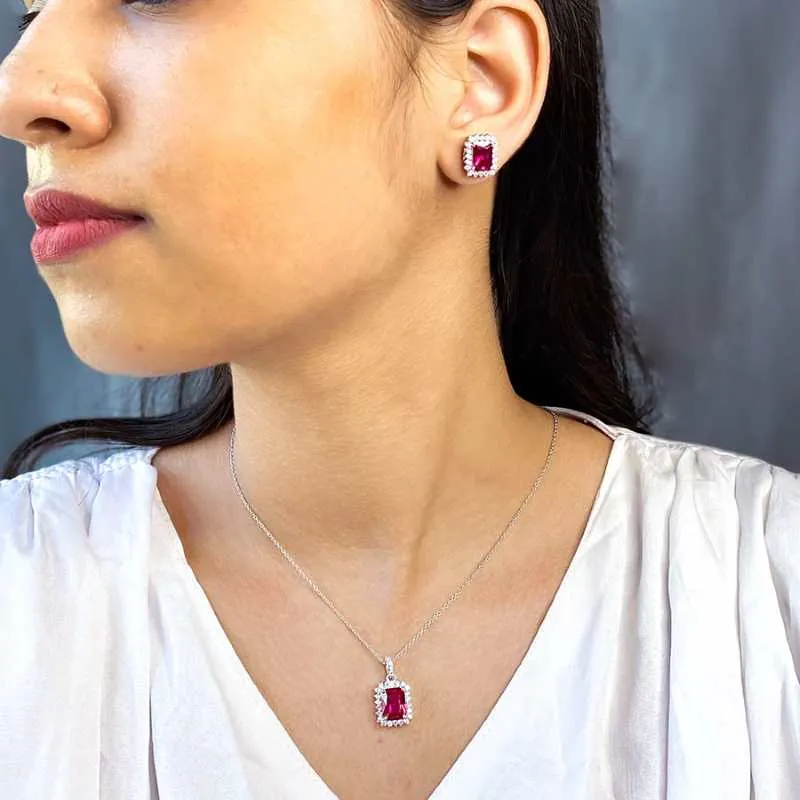 Emerald Cut Ruby Jewellery Set