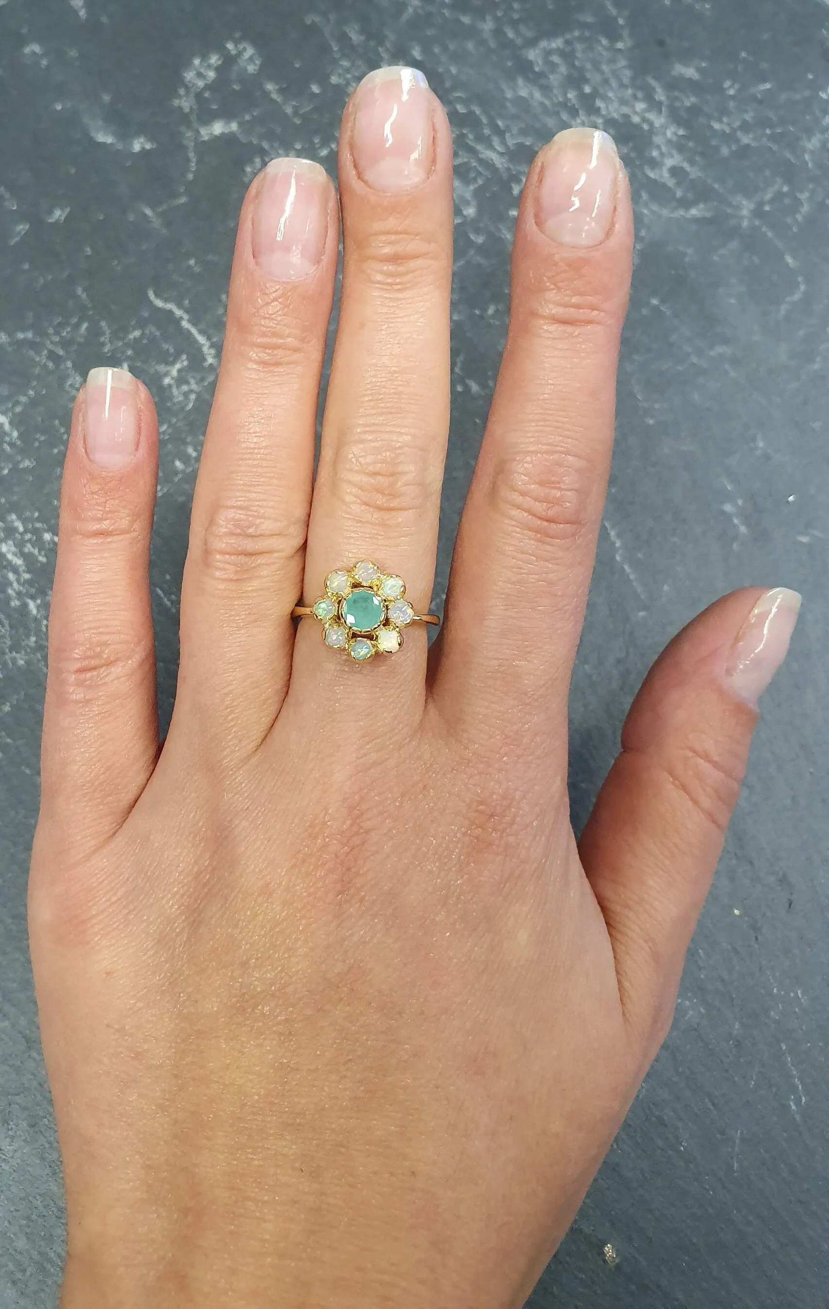 Emerald Flower Gold Ring, Natural Emerald Ring, Gold Flower Ring
