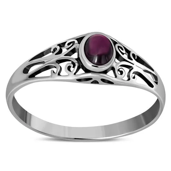 Ethnic Design Garnet Stone Silver Ring
