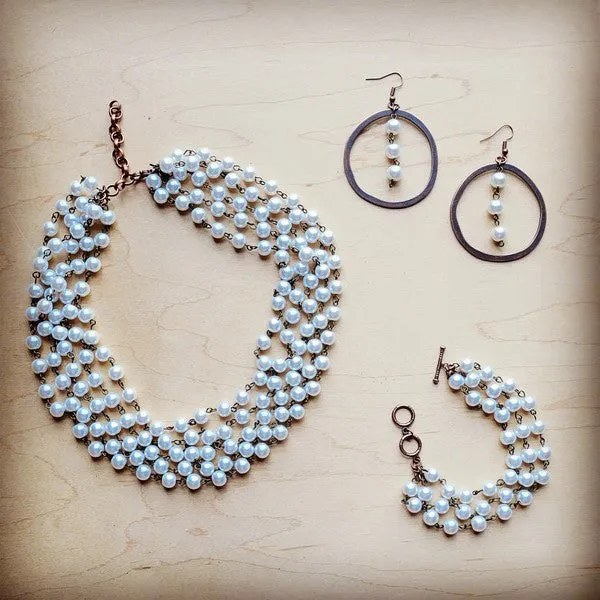 Five Strand Glass Pearl Collar Length Necklace - The Jewelry Junkie