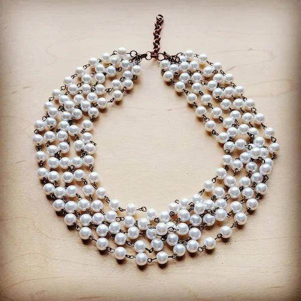 Five Strand Glass Pearl Collar Length Necklace - The Jewelry Junkie