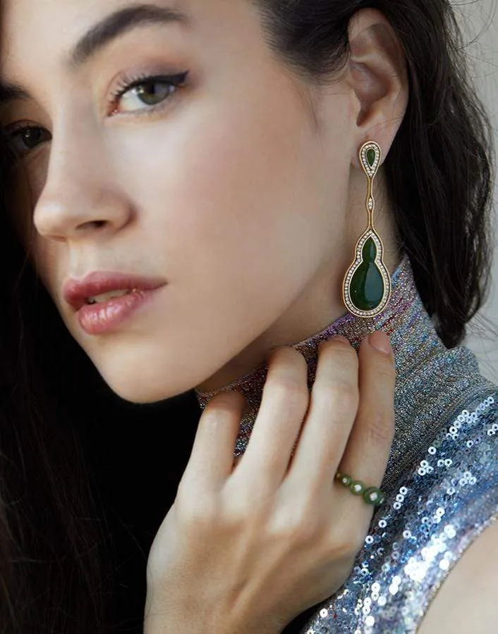 Fluid Diamonds Framed Jade Earrings