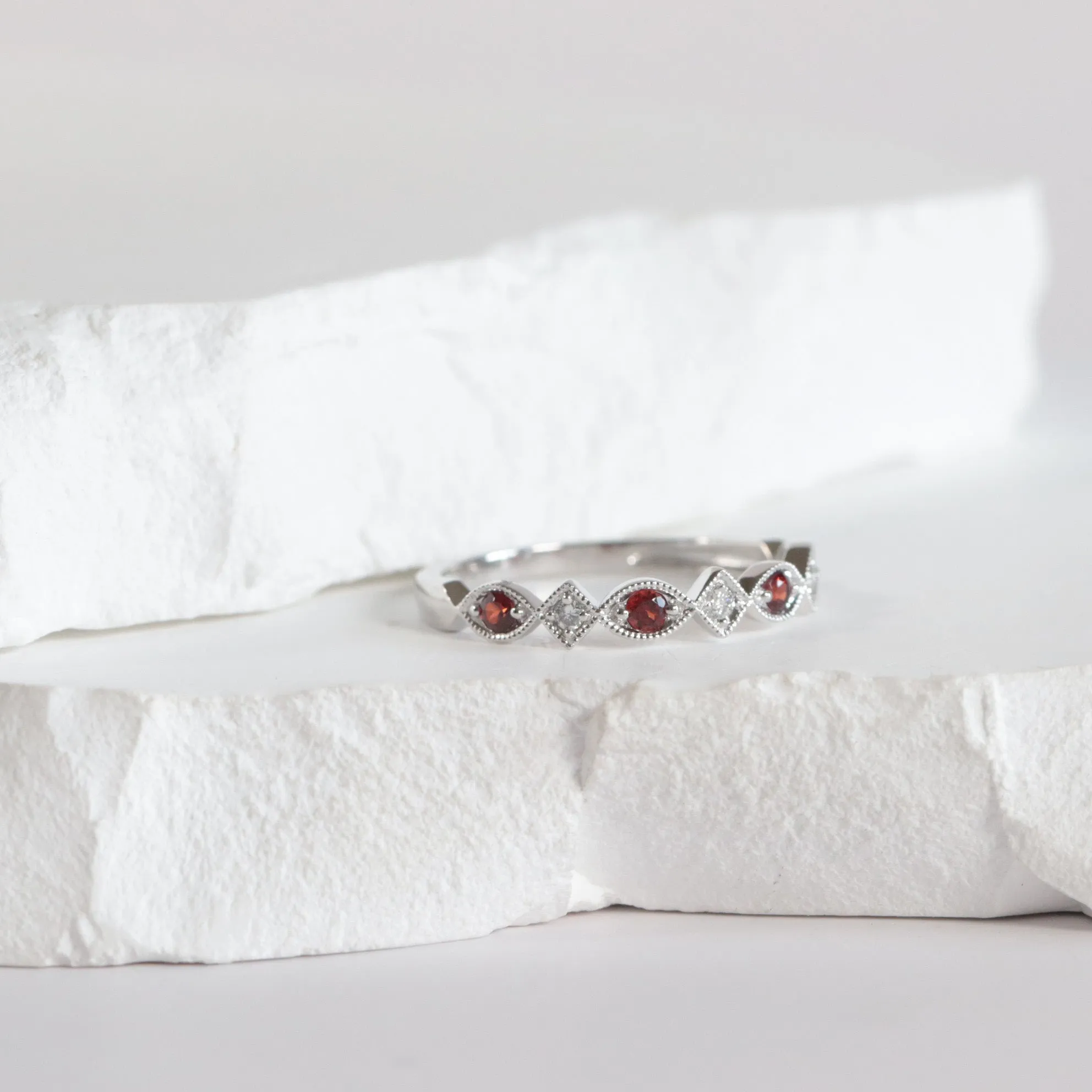Garnet   Diamond Stackable Band - Multiple Options