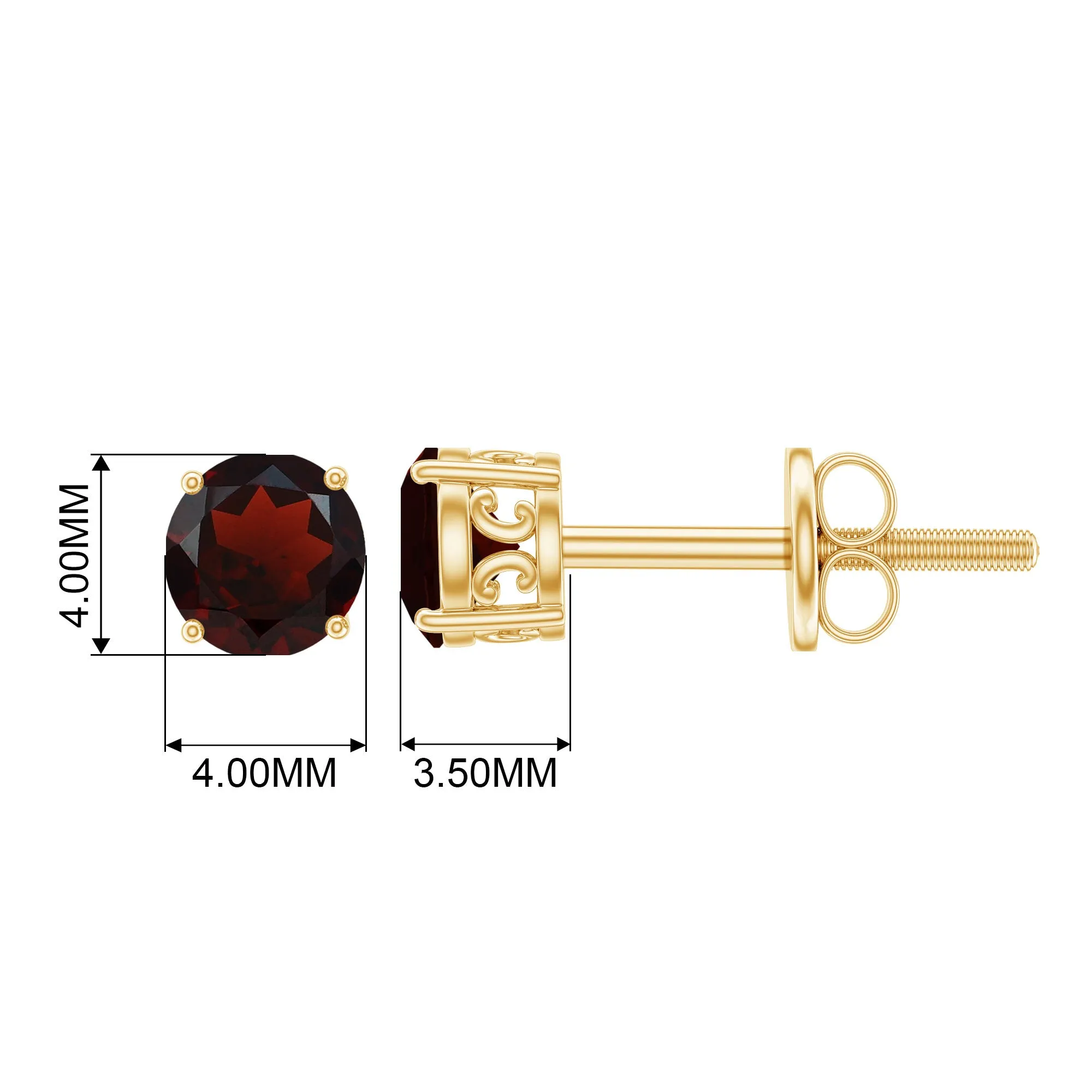 Genuine Garnet Solitaire Stud Earrings