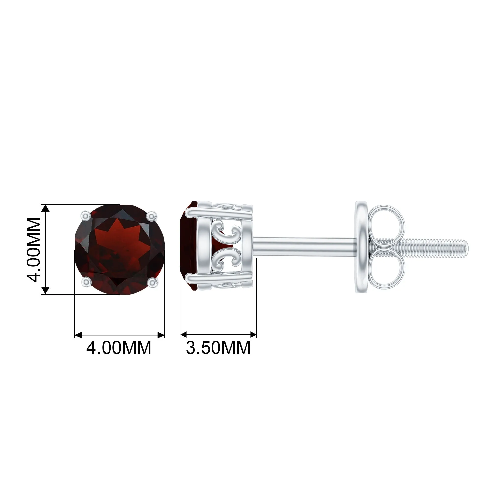 Genuine Garnet Solitaire Stud Earrings