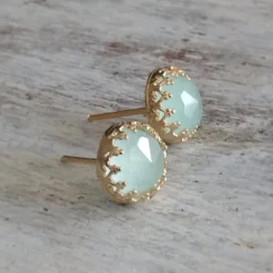 Gold filled light Green Real Jade Stone stud earrings
