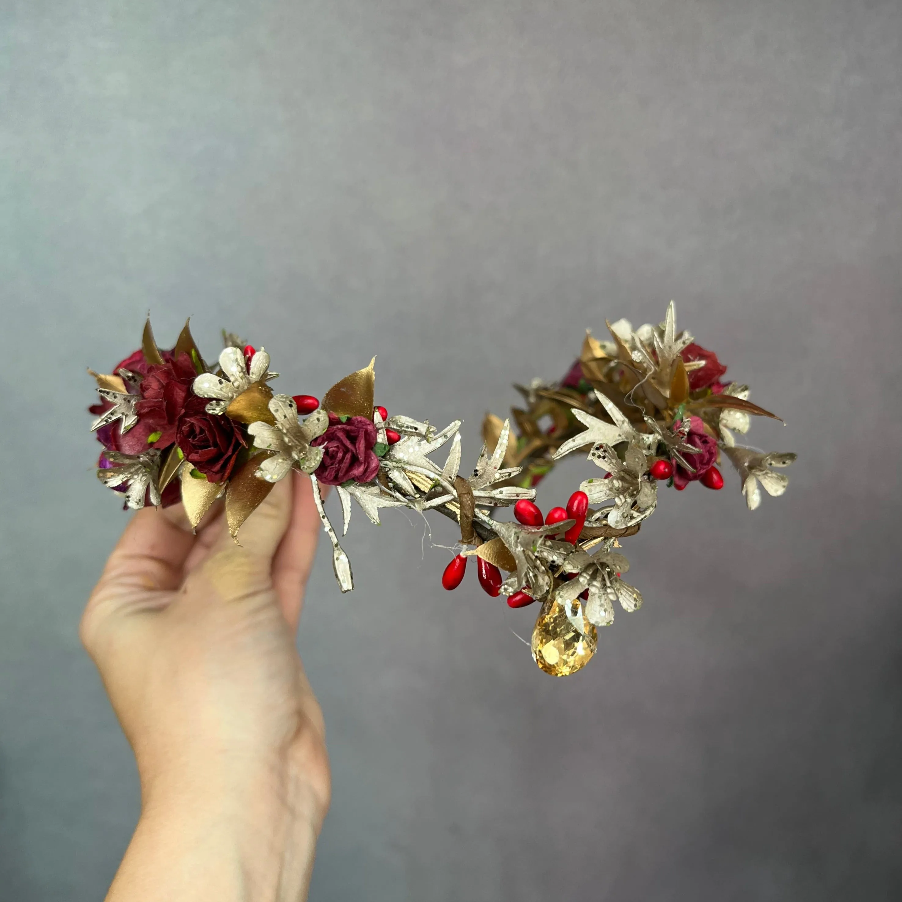 Golden and burgundy elven flower tiara
