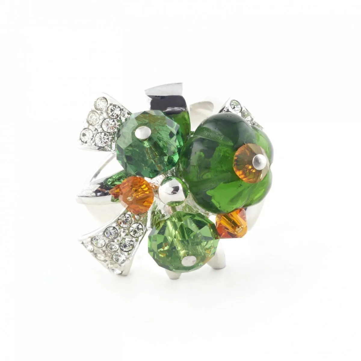 Green crystal jungle paradise ring by Bill Skinner silver metal