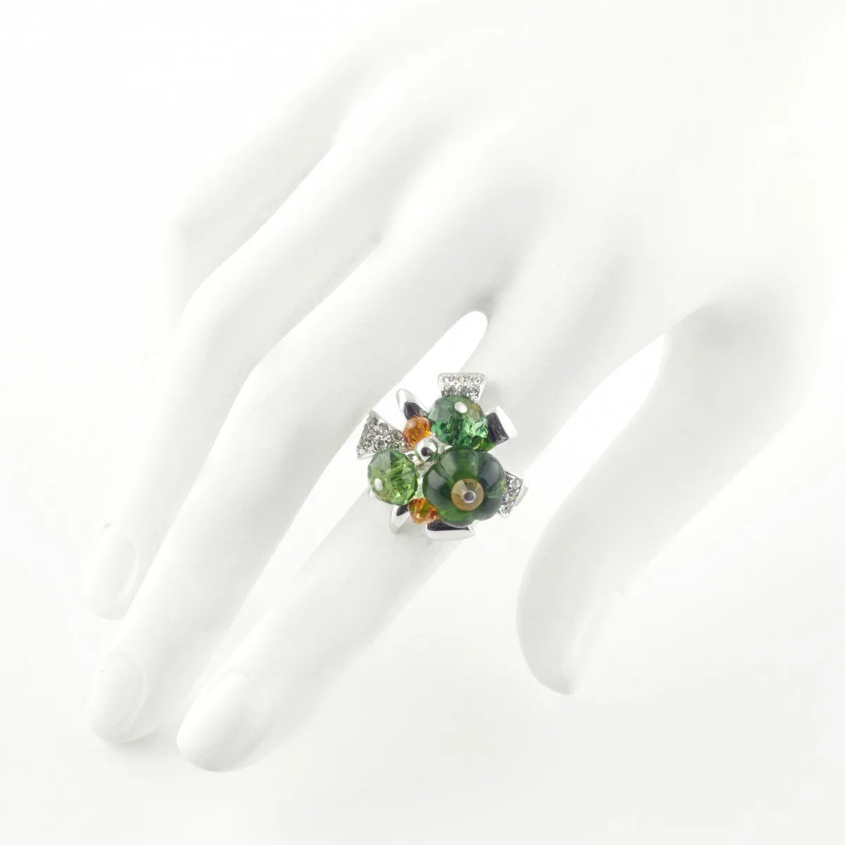 Green crystal jungle paradise ring by Bill Skinner silver metal