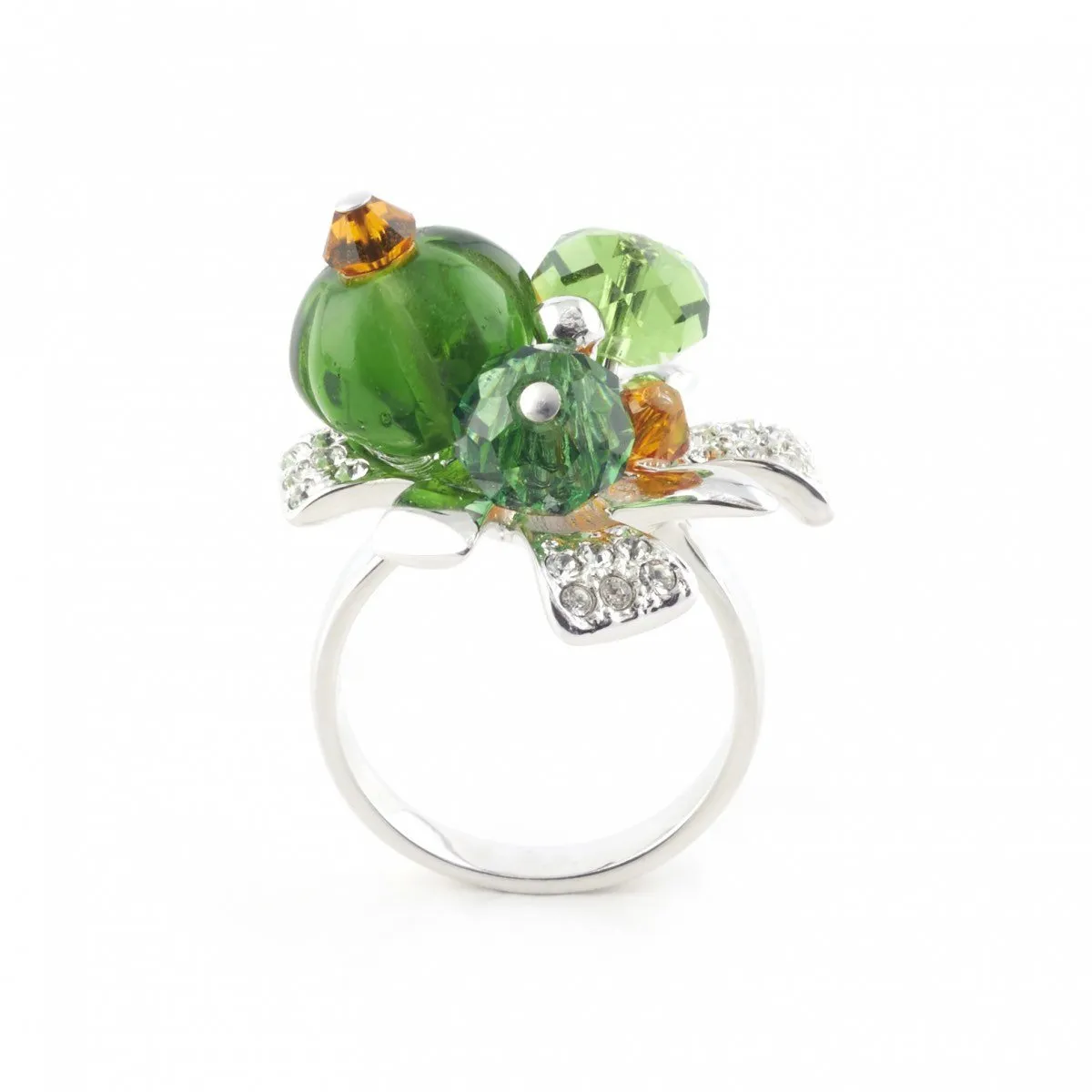 Green crystal jungle paradise ring by Bill Skinner silver metal